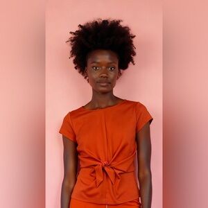 Ann Taylor Factory Rust Tie-Front Blouse XL